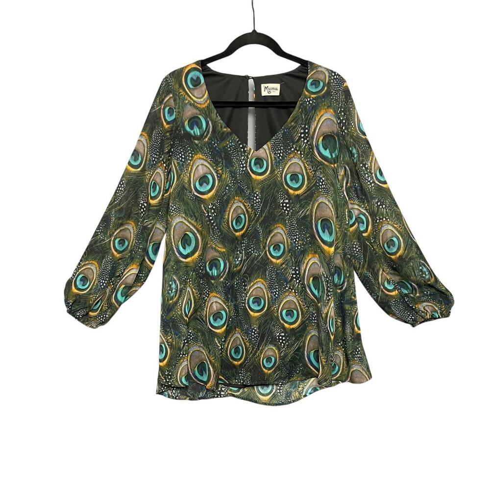 Show Me Your Mumu Long Sleeve Peacock Oversized Mini Dress Women’s Size Small